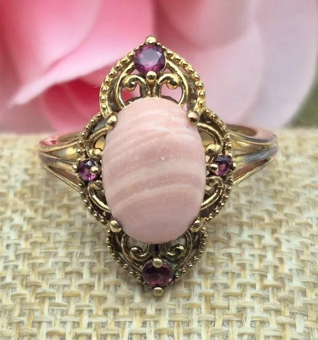 Karis STS Gold Tone Cocktail Ring Pink Center Large Size 11.5 Fairy Core Boho