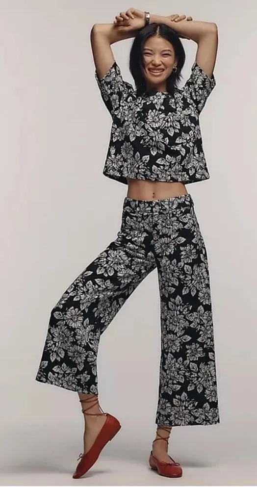 ANTHROPOLOGIE Maeve The Ettie High Rise Wide Leg Crop Pants Floral Size 27 NEW