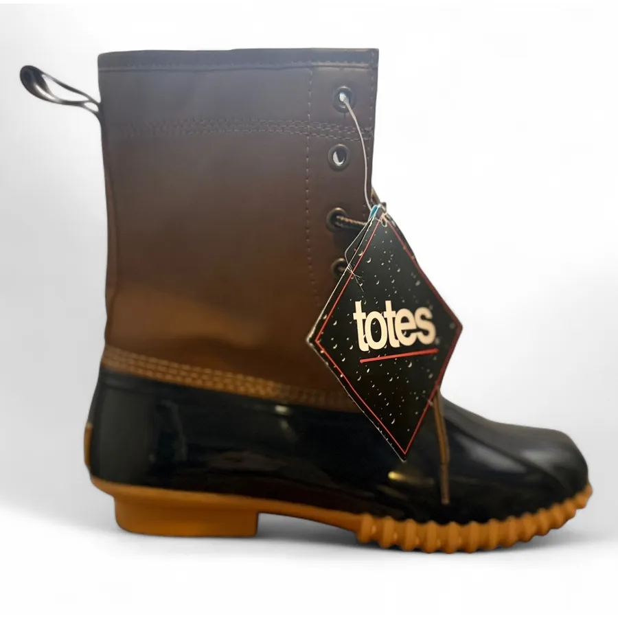 totes Waterproof Shell Brown Black Duck Boots Womens Lace Up Comfort boho Y2K Size 7