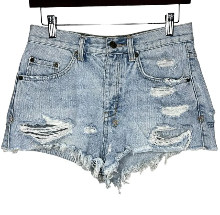 Ksubi Tongue n Cheek Messed Up Sashiko Embroidered Cut Off Denim Short Shorts