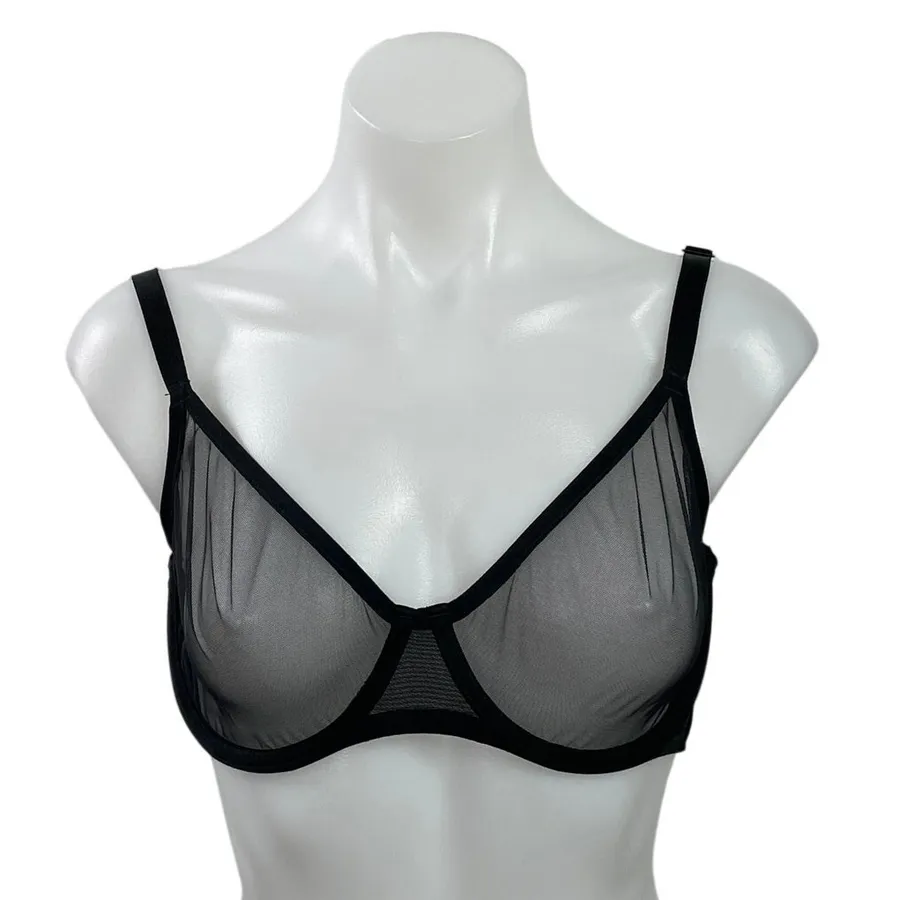 Skims Ultra Fine Mesh Black Lightweight Underwire Adjustable Bra Lingerie 36DD