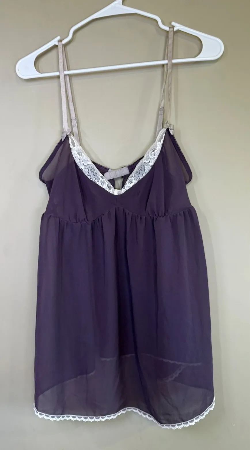 Victorias Secret Babydoll Panty Set Plum Purple White Lace Ruffle 226441-806 M