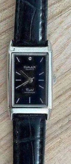 OMAX Ladies Watch Black Leather Strap Black Dial Stainless Case Crystal
