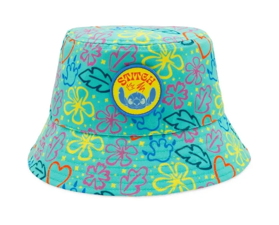 Disney parks Stitch Bucket Hat Floral Heart Pattern adult new summer blue cap