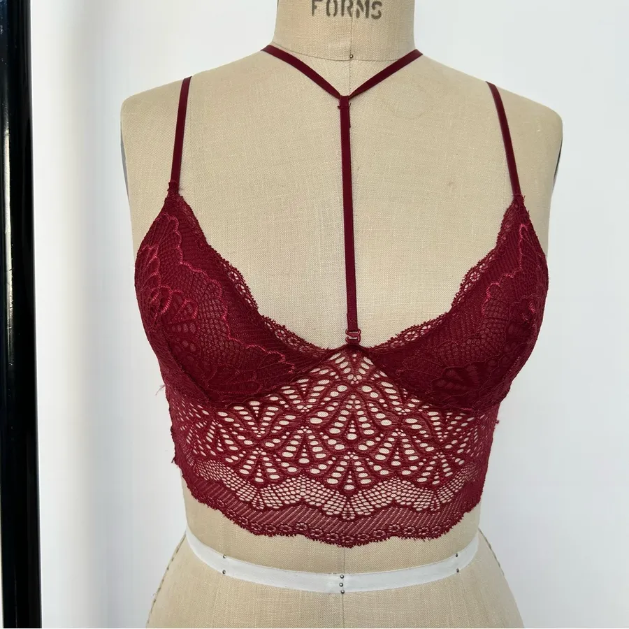Elegant Lace Bralette in Burgundy Red