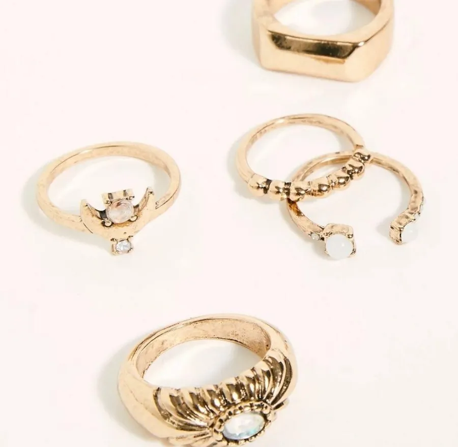 Free People Tarnished Brass Opal Mix it up ring set