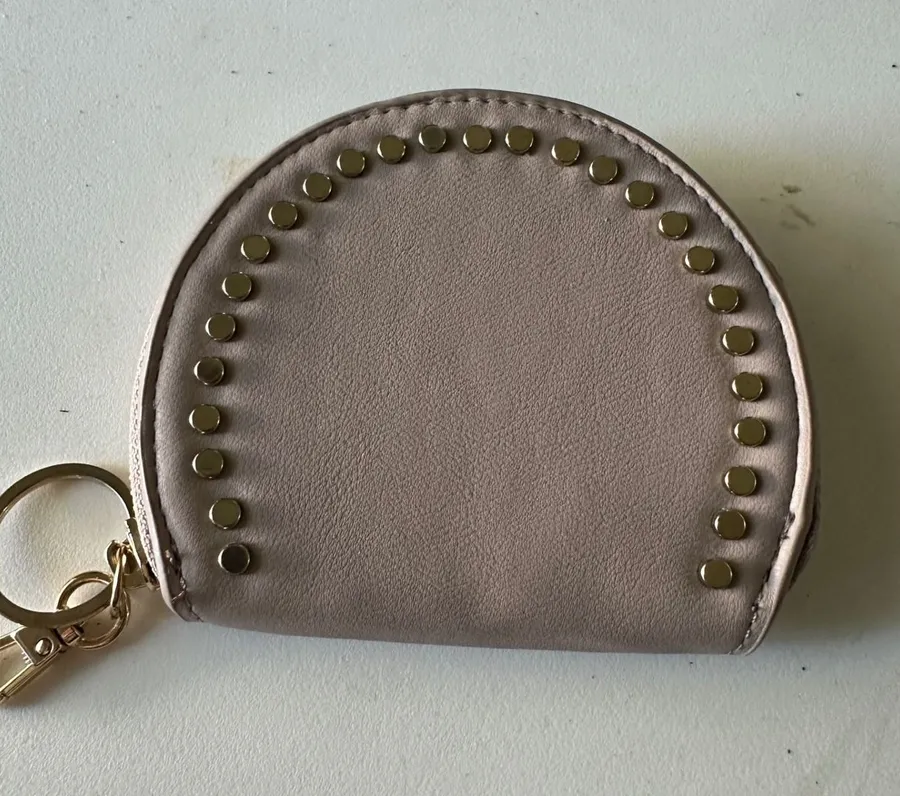 Madison West Studded Coin Purse Keychain Wallet Tan Snap Closure EUC