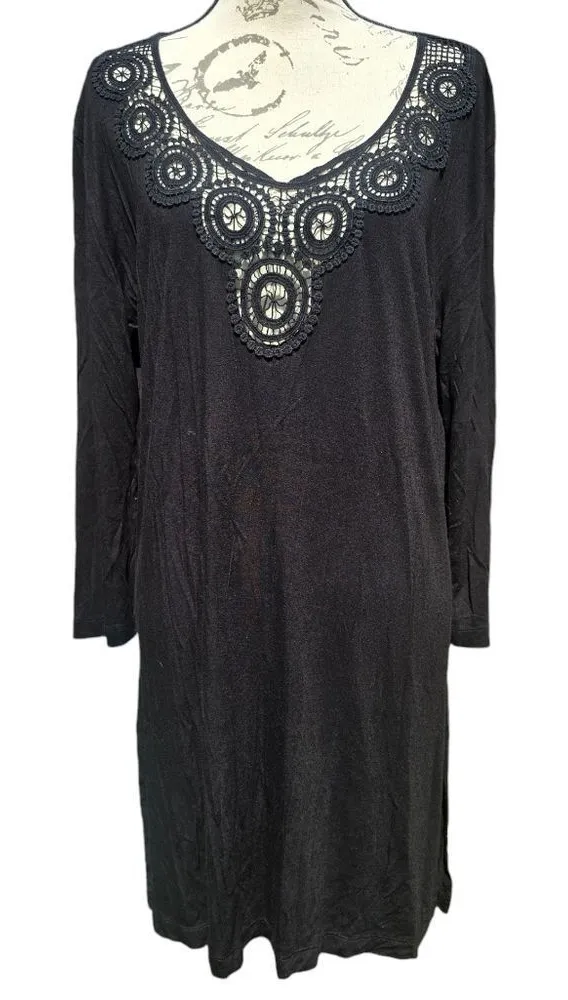 La Blanca 59B Black Swim Cover-up Long Sleeve Lace Chest Size Large