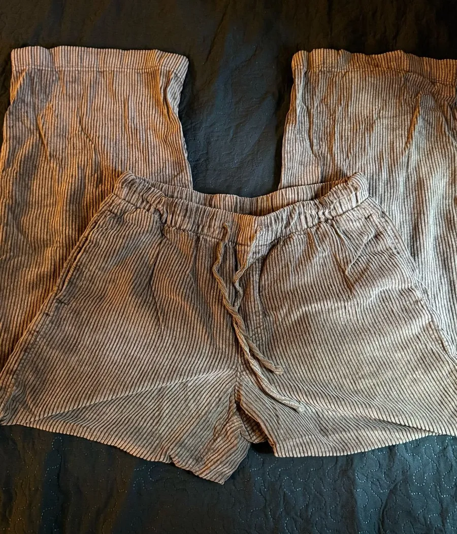 American Eagle Corduroy Drawstring Women’s Stretch Wide Leg Pants in Light Brown