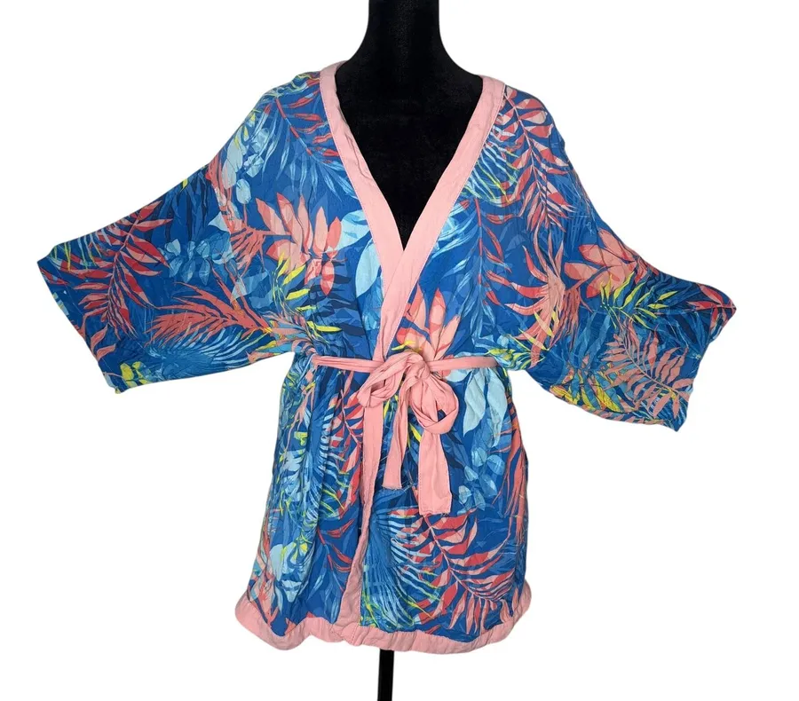 Peyton & Parker Swimsuit Cover Up Kimono Size XS Tropical Resort Wear Vacation Blue