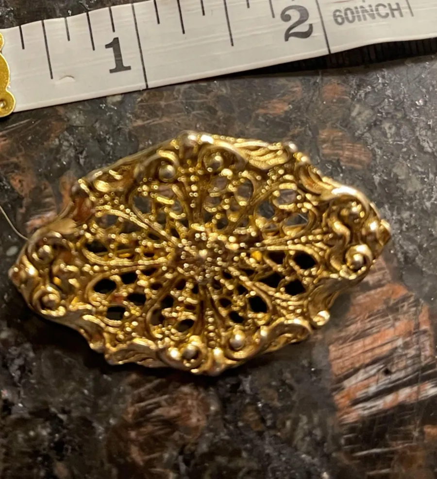 Vintage Filigree Faux Gold Brooch