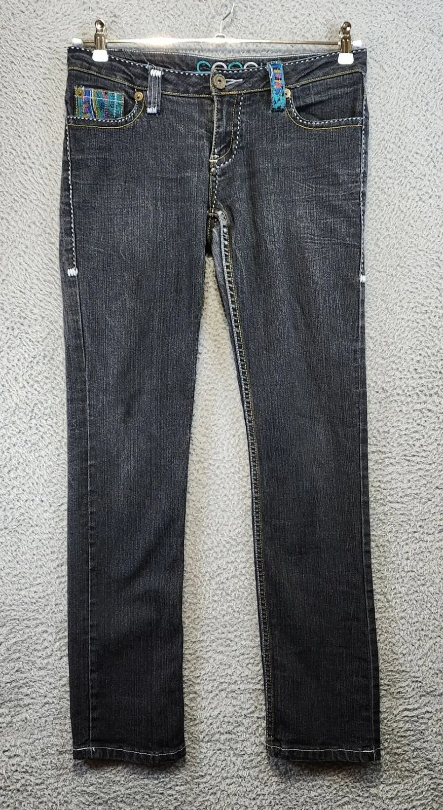 Coogi Straight Leg Jeans Womens 9/10 (Fits 32x31.5) Low Rise Embroidered Dark