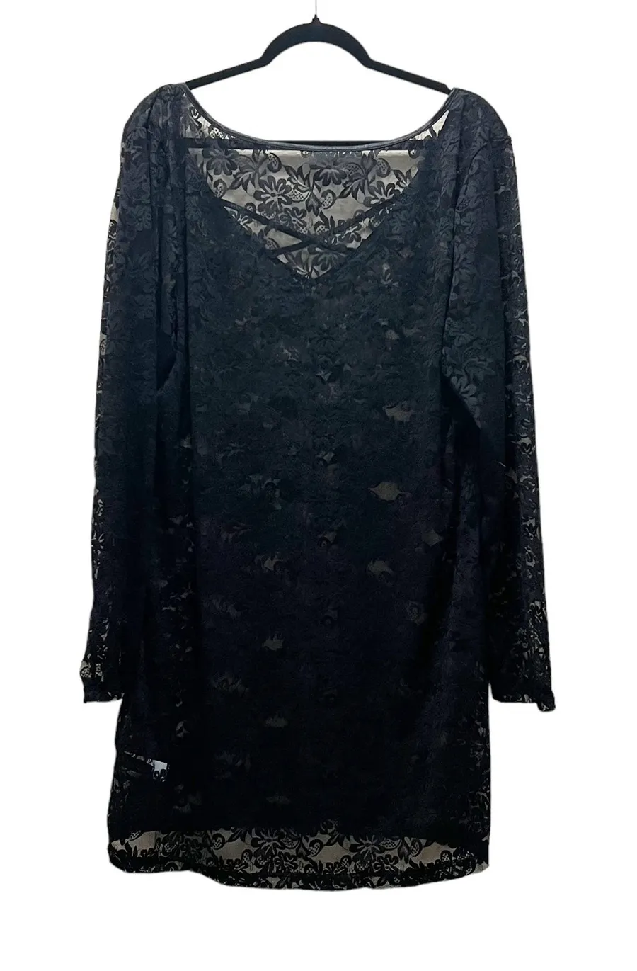 Fox & Royal City Chic Black Lace Sheer Chemise Stretch Long Sleeves Pullover XXL
