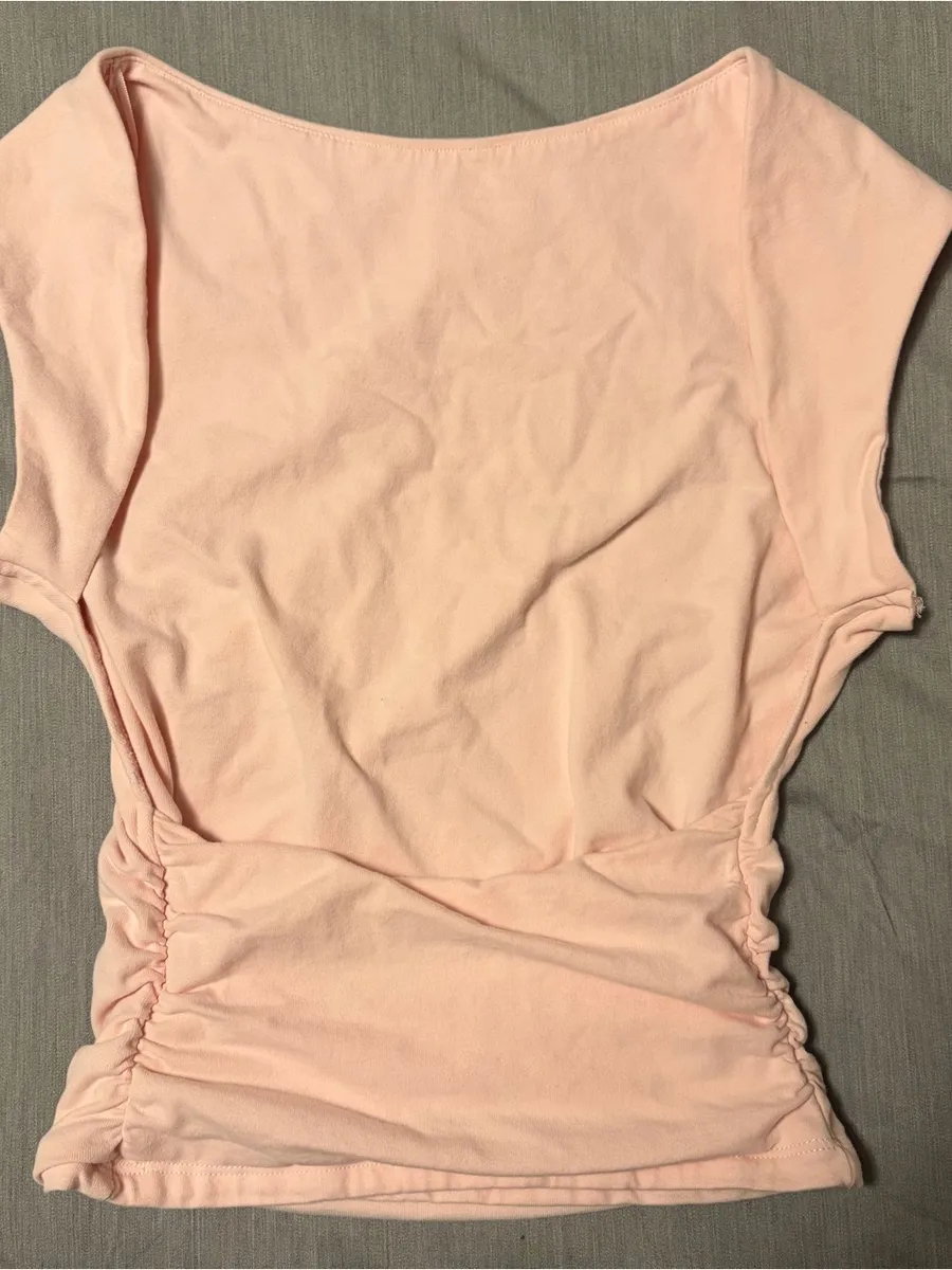 Garage SuperSoft Ruched Back Top Small Light Pink, Open Back Cap/Short Sleeve