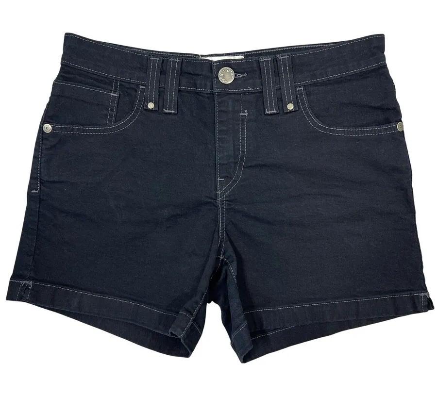 Signature Levi Strauss Y2K Jean Shorts 10 Black Contrast Stitch Stretch Western