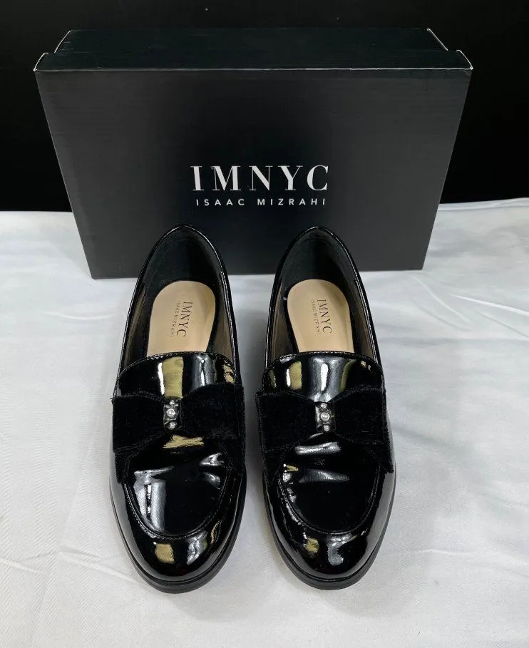 Isaac Mizrahi Womens Black Patent Leather Loafers With Velvet Bow Size 7 SKU 730