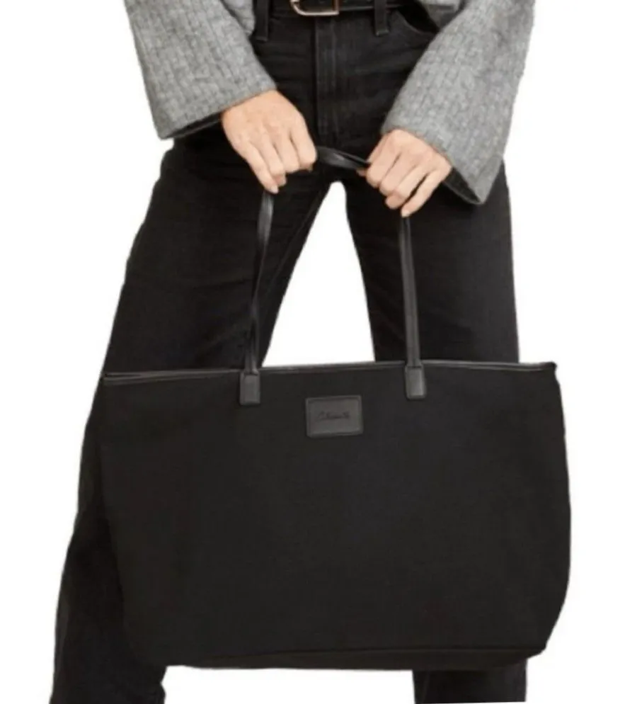 Cleobella Black Canvas Large Zip Top Tote Bag Minimalist Shoulder Bag 20x12