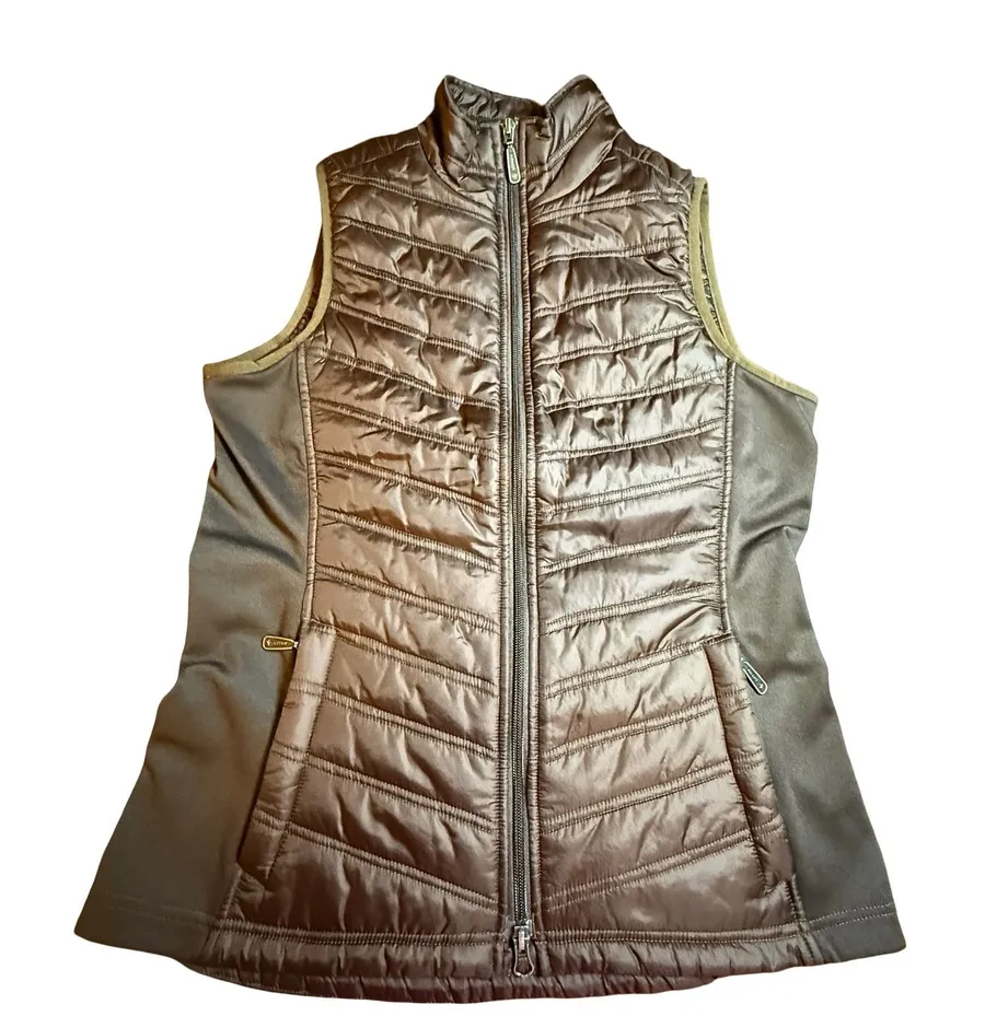 Ariat Womens Brown Quilted Western Equestrian Puffer Vest Size Medium Full Zip
