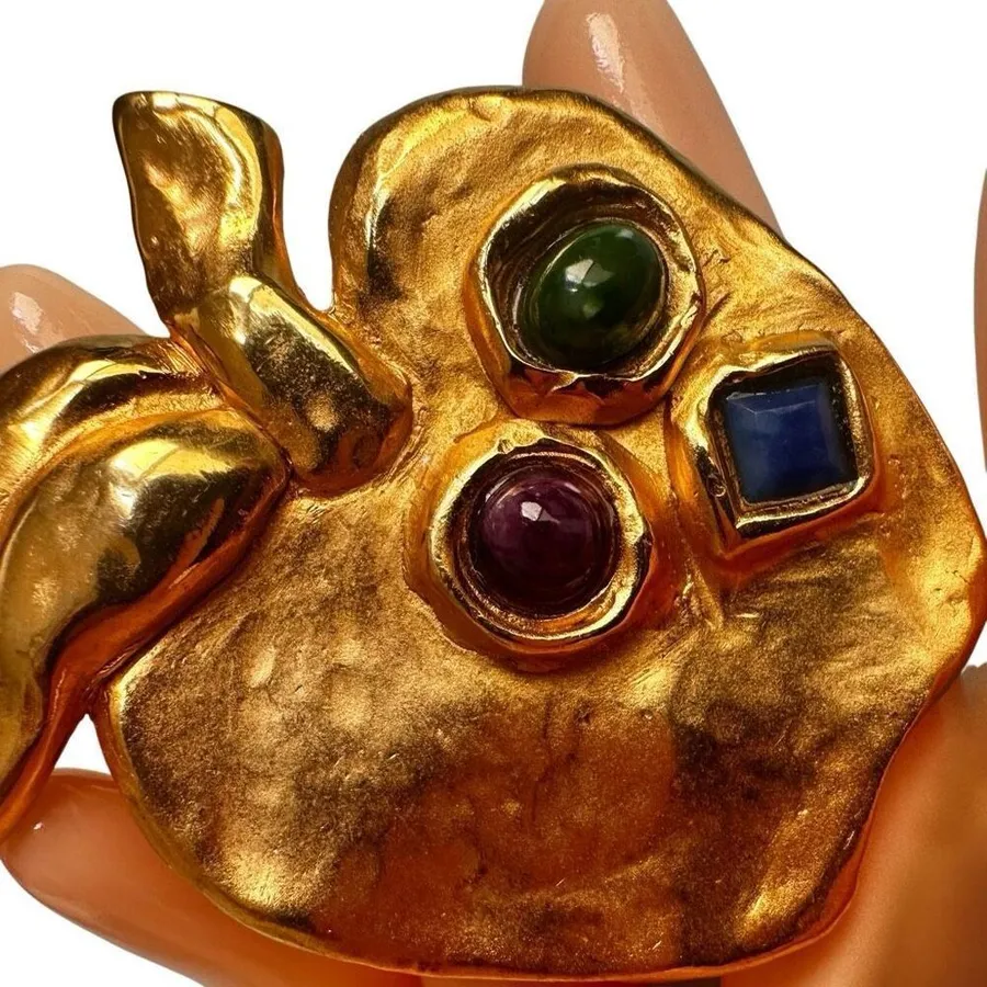 Vintage Gold Tone Apple Brooch with Jewel