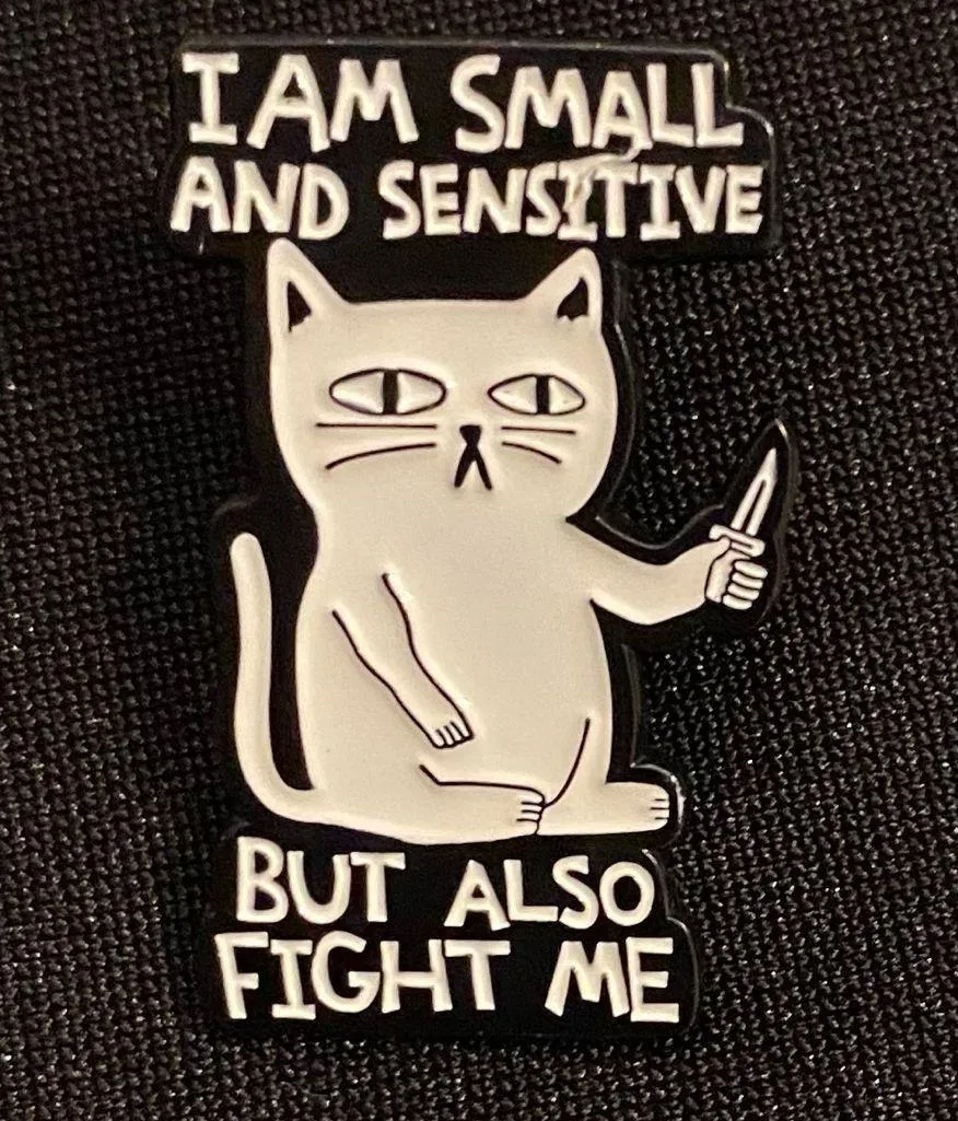 Fierce Kitty takes on all comers | Enamel pin says “Don’t mess with me” 3FER Black