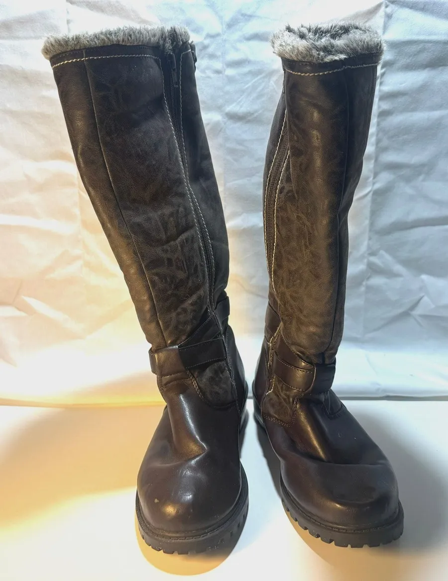 Womens Bass Size 7 Lyndsay Brown Faux Shearling Tall Boots Cozy Winter Zipper