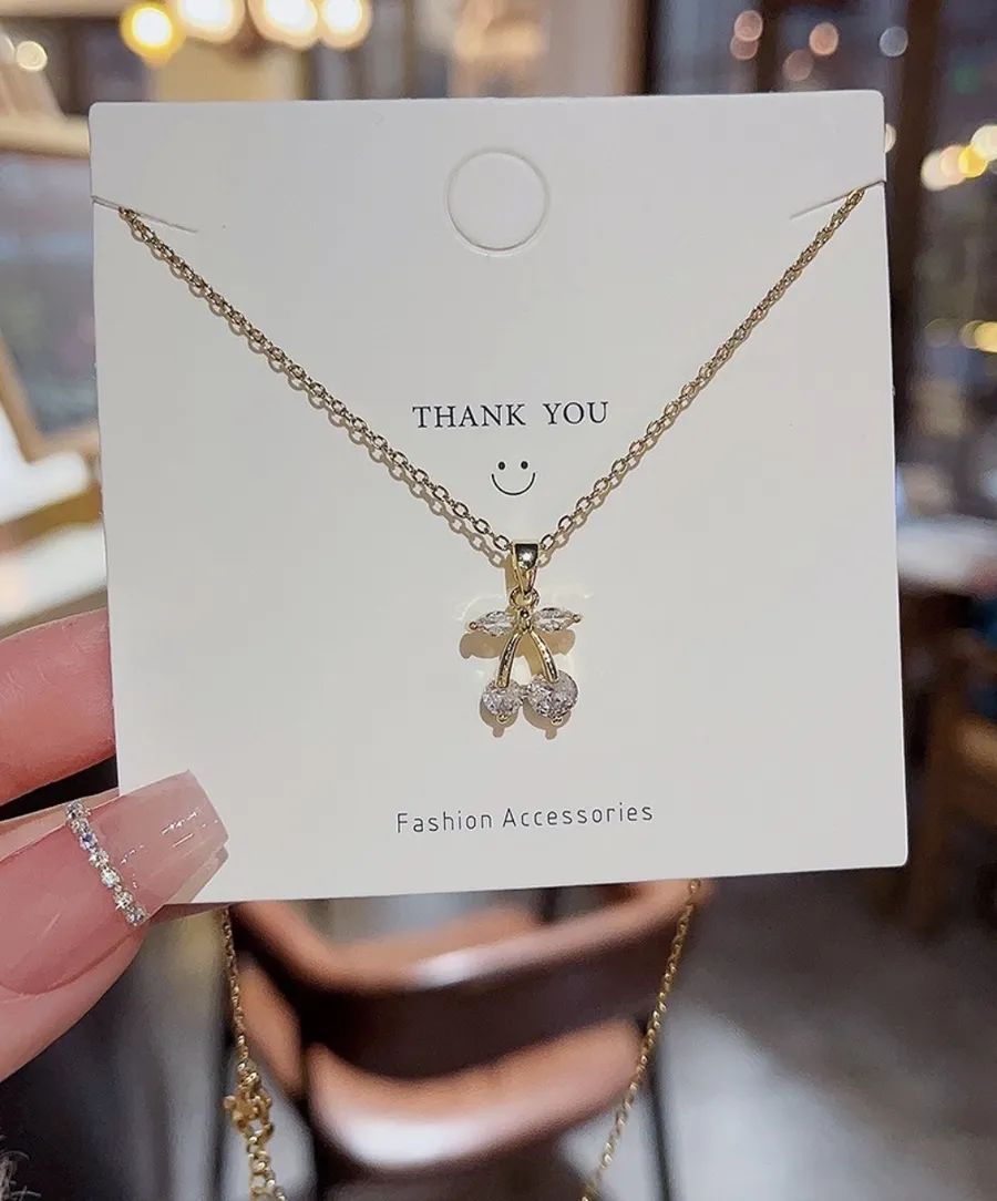 18K Gold Plated Crystal Cherry Pendant Necklace for Women,Cherry Necklace