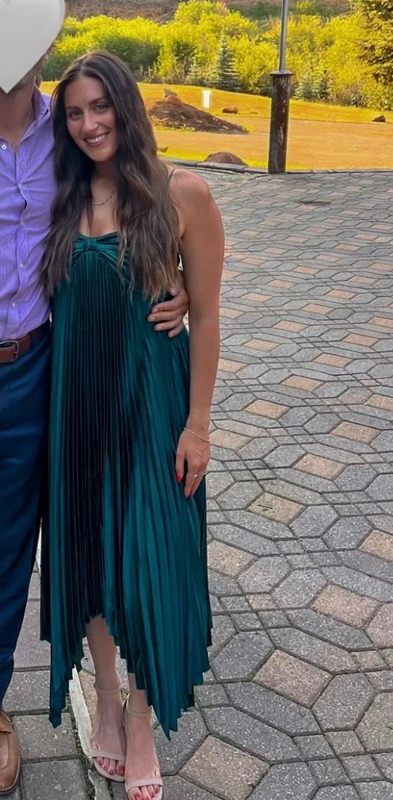Petal & Pup Vikki Pleated Teal Satin Maxi Dress
