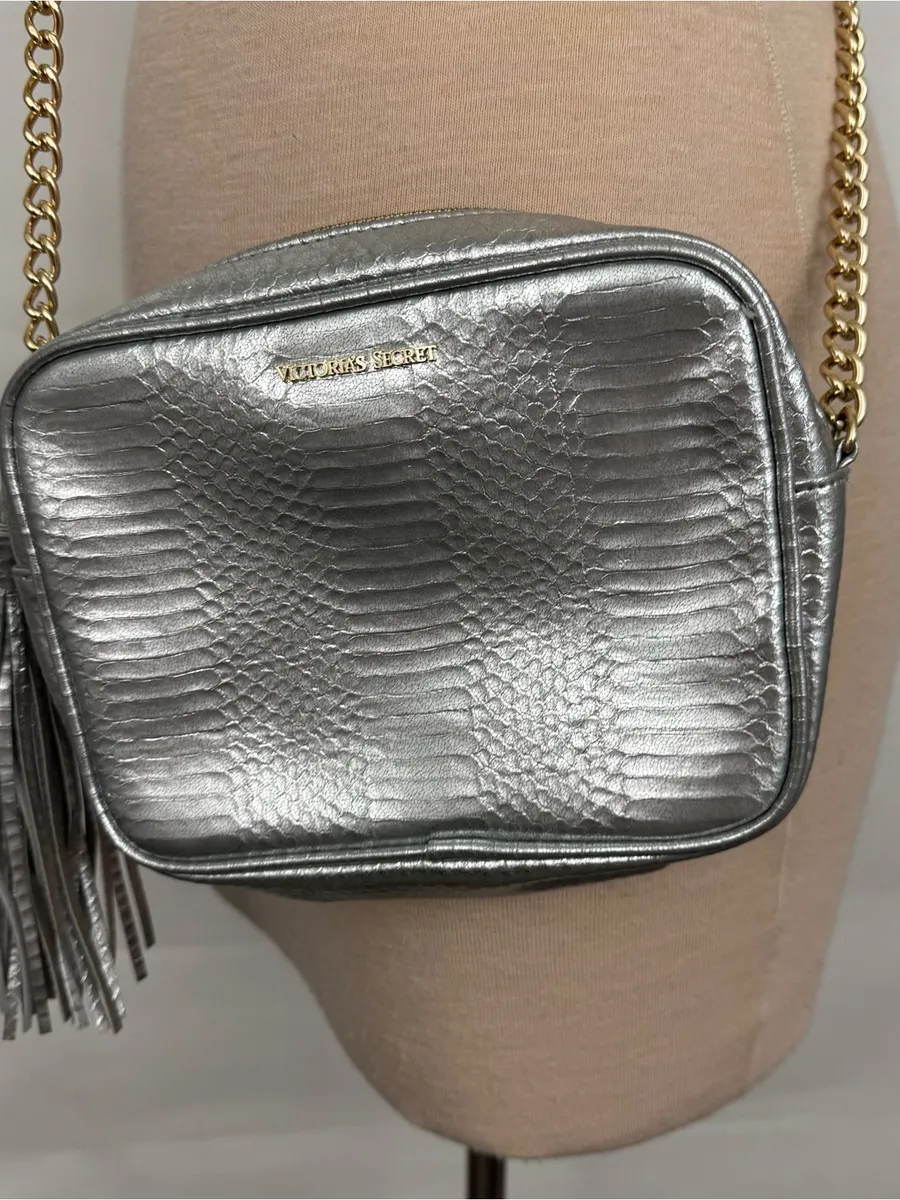 Victoria’s Secret Silver Metallic Snake Crossbody Bag with Tassel