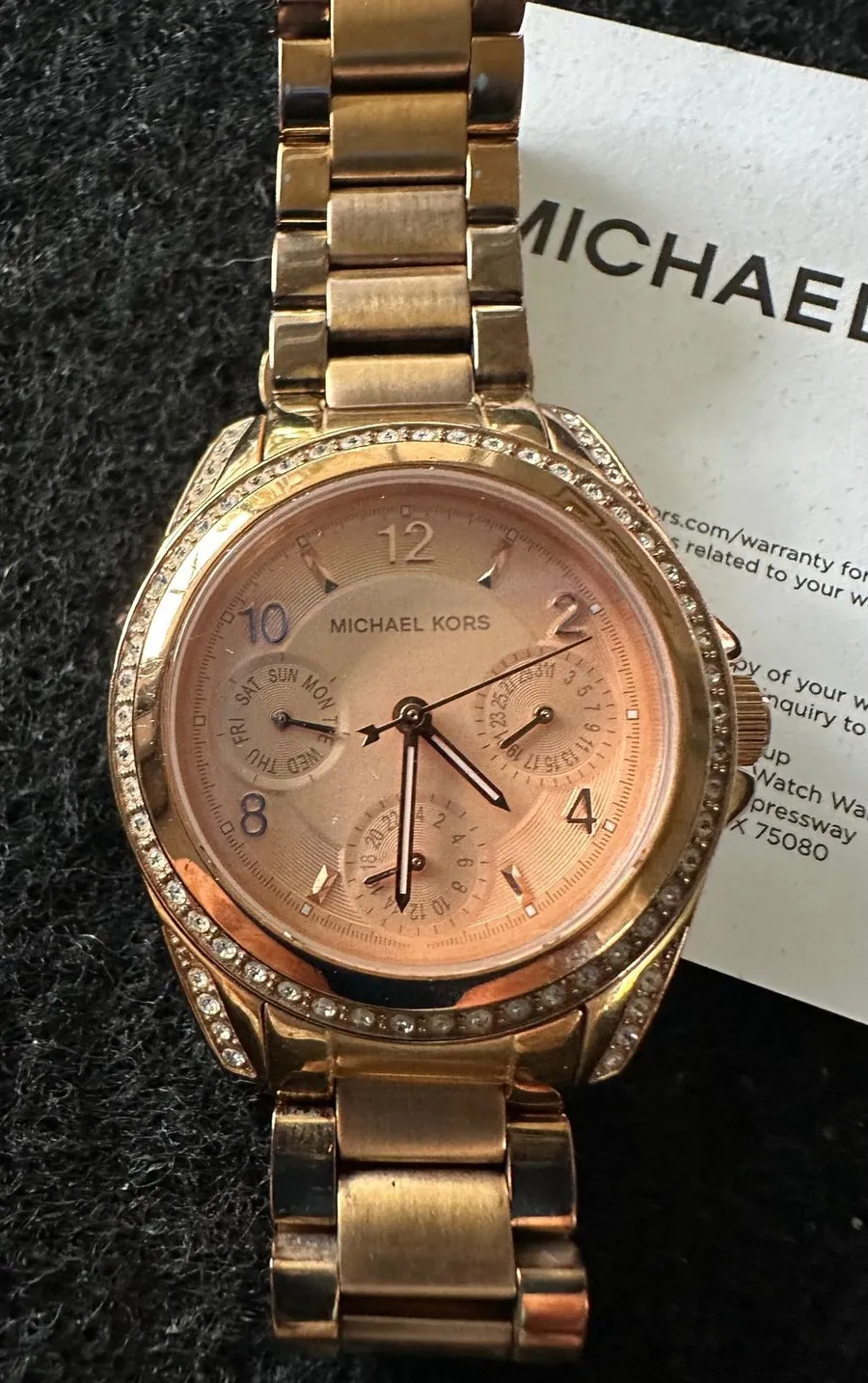 Michael Kors Ritz Rose Gold Tone Pave Crystal Chronograph Watch MK-5613 Womens