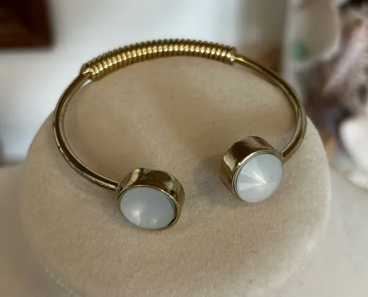 Gold Toned w/ White Stone Bangle Bracelet