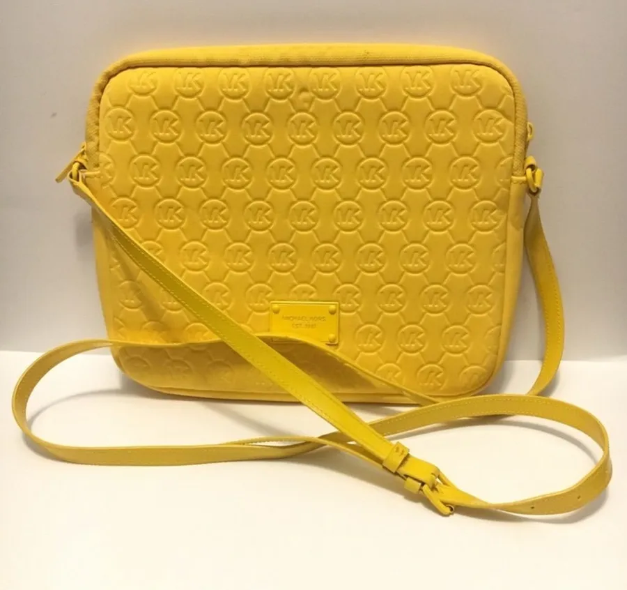Michael Kors Neoprene Tablet Case Yellow Quilted MK Crossbody Shoulder Bag