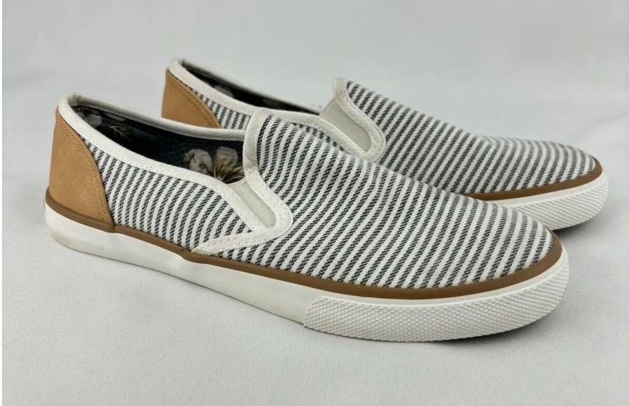 Margaritaville Womens Blue Striped Canvas Slip On Shoes Loafers Sneakers Sz 7.5