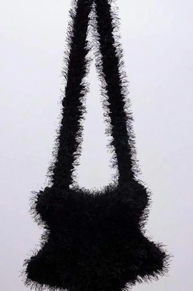 Fuzzy Black Shoulder Bag - Women's Plush Crossbody