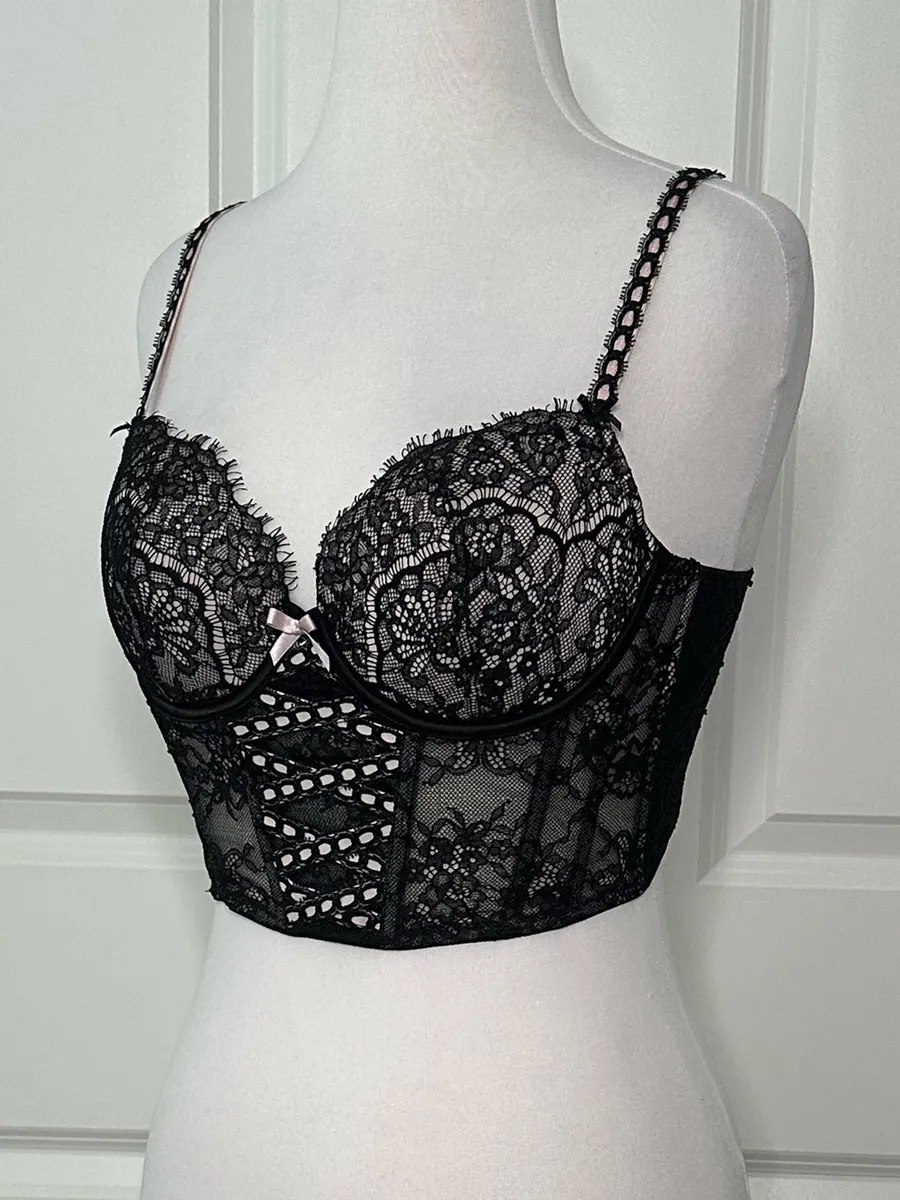 Victoria's Secret Dream Angels Lace Corset Bra Bustier Pink Black Size Medium