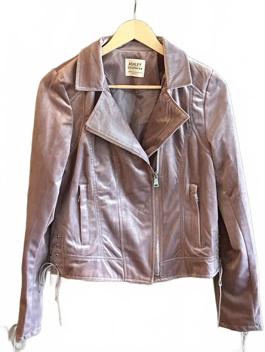 Ashley by 26 International Light Pink Jacket Sz Medium Velvet Moto Lace Up Y2K