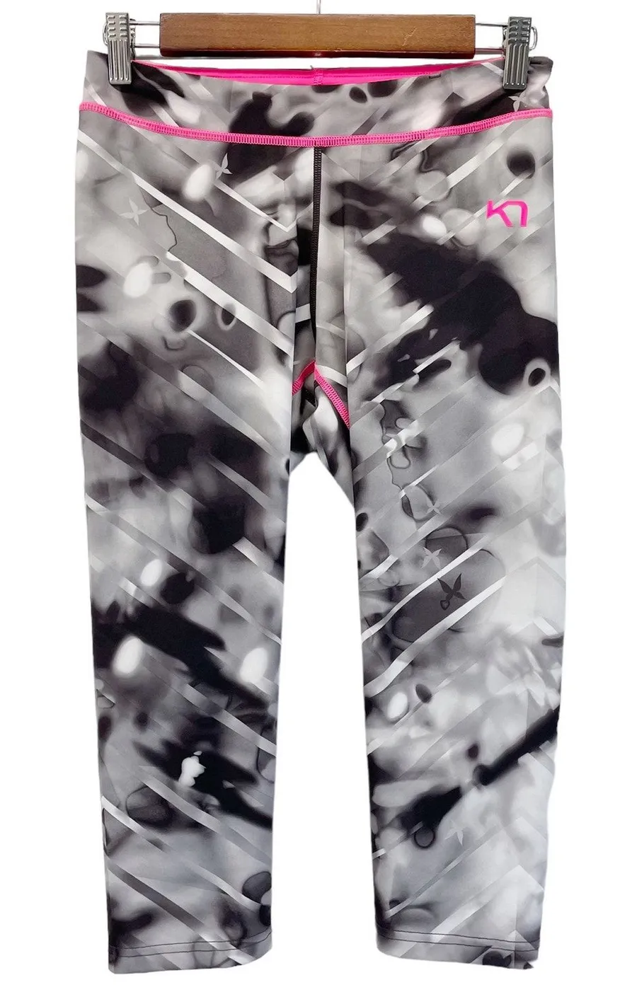 Kari Traa Sjolvsagt Capri 18" Leggings Black Pink Gray Activewear Women M Size M
