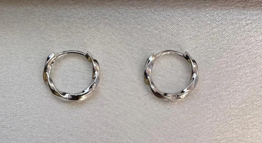 15mm Small Twist Silver Hoop Earrings for Men Women,Punk Hip Hop Unisex Style