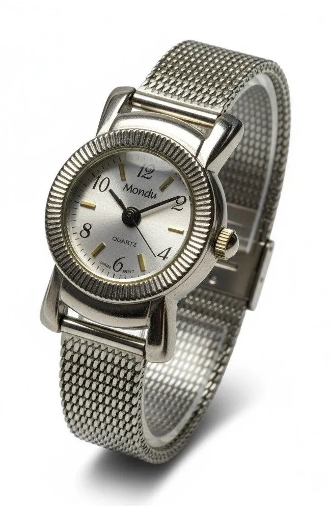 Mondu Japan Movt Ladies Silver Tone Mesh Band Analog Quartz Watch