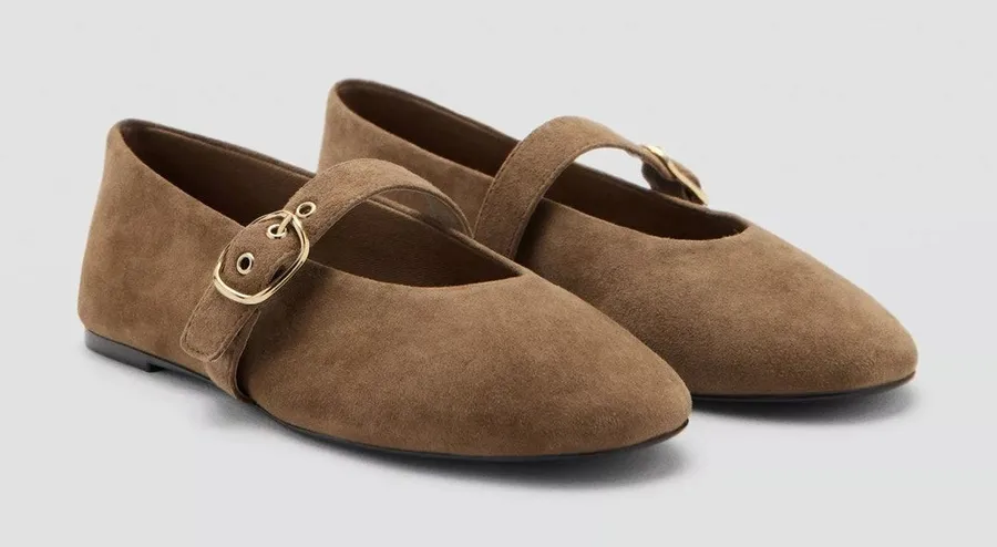 MNG Mango Sand Suede Goat Leather Mary Jane Flat Minimalist Buckle EU38 US7.5 Size 7.5