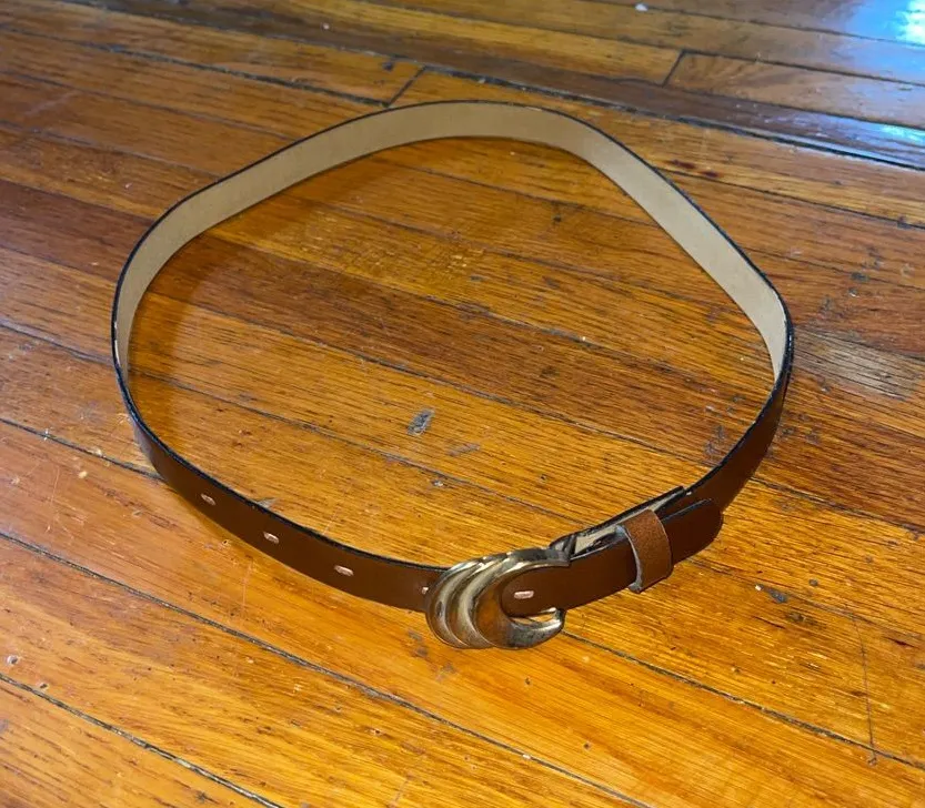 Vintage Brown Faux Leather Women’s Belt with Brass Buckle