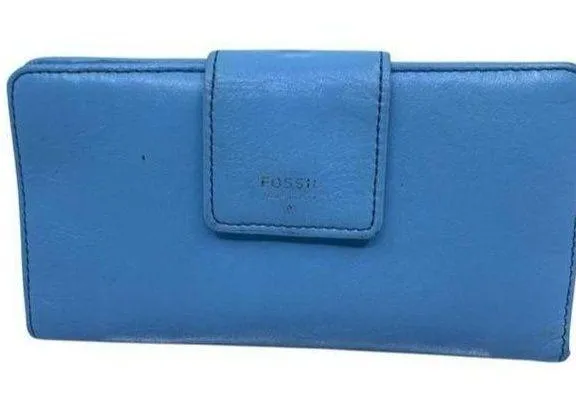 Fossil Blue Leather Large Card Id With Expandable