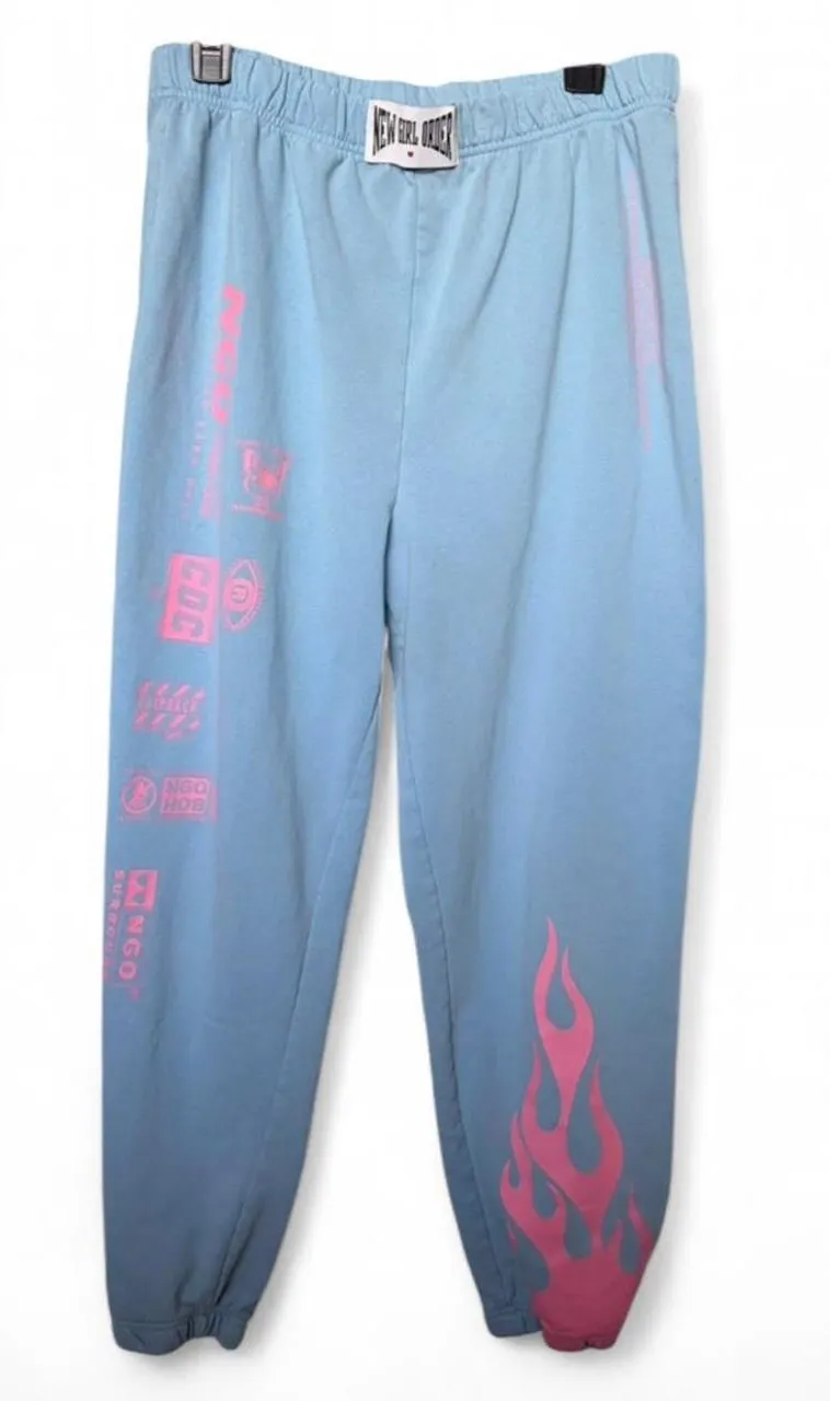 New Girl Order Blue & Pink Flame Graphic Joggers Size 10