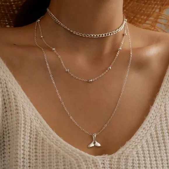 3/$30 ๐ค Multi Layered Charm Necklace Silver