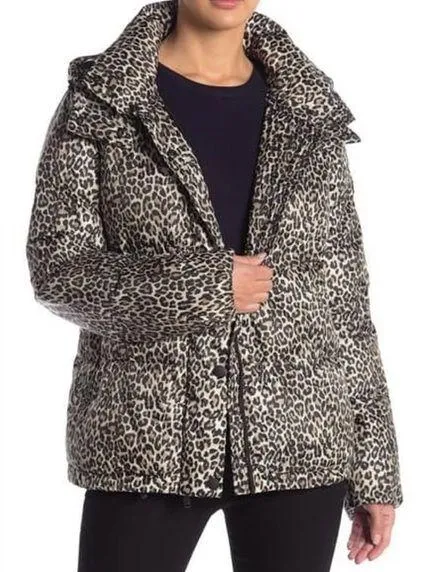 BCBGeneration Leopard-Print Hooded Puffer Coat NEW