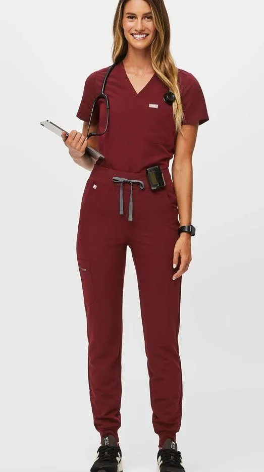 Fig High Waisted Zamora Jogger Scrub Pants burgundy size large nurse scrubs pant