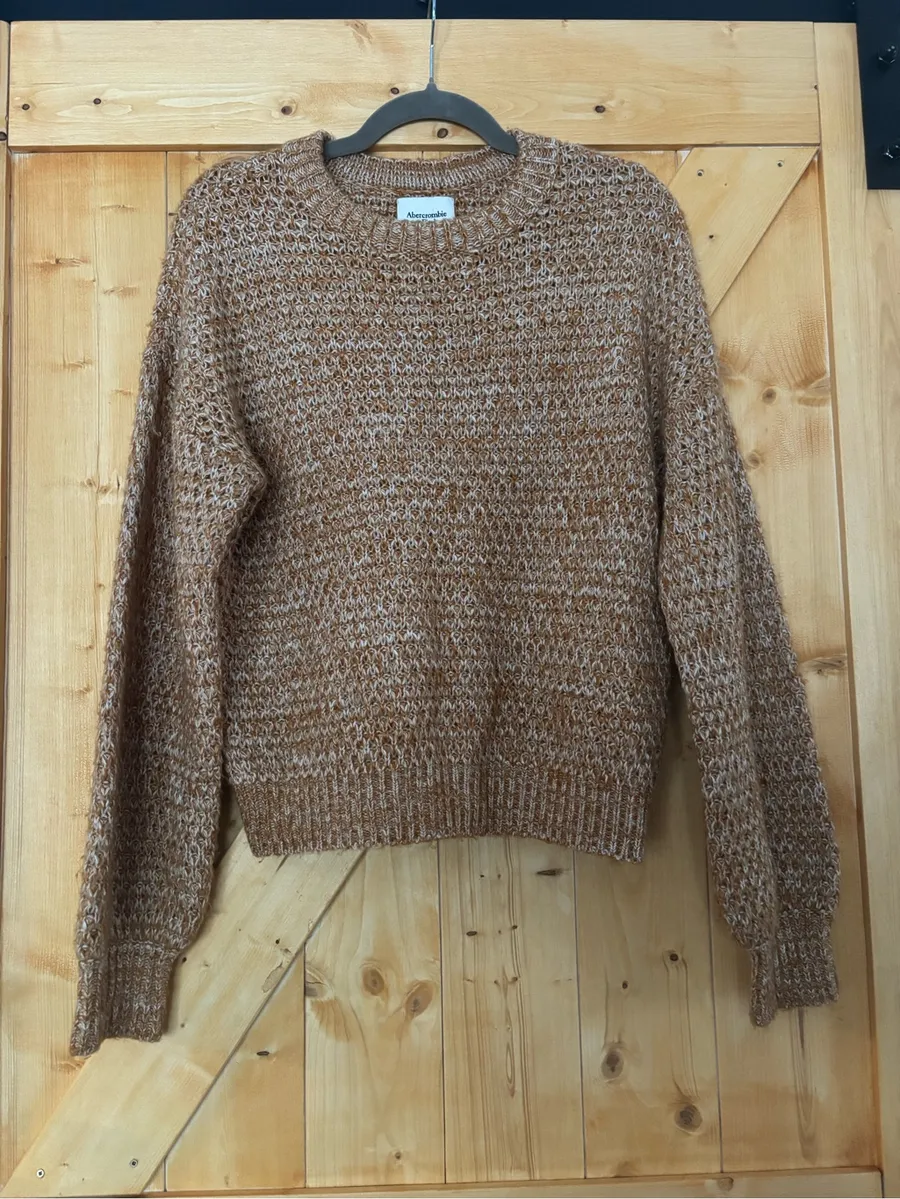 Abercrombie & Fitch Chunky Knit Crewneck Sweater Brown White Size S Oversized