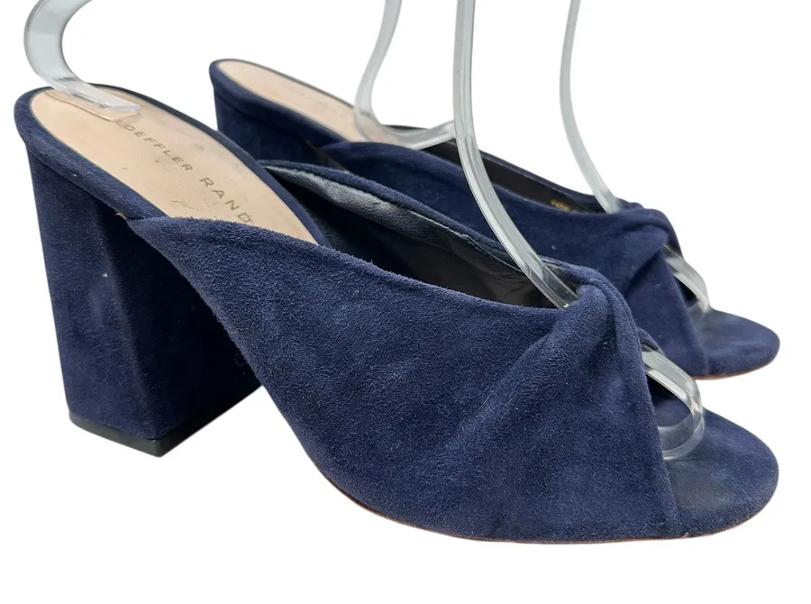 Loeffler Randall Laurel Slide Sandals Suede High Block Heel Blue Size US 7.5