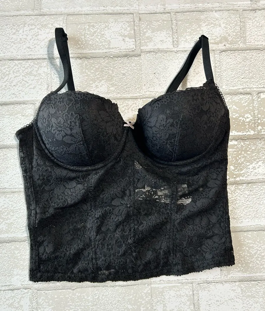 VS Pink Black Lace Corset Bra - Women Intimates Size Small