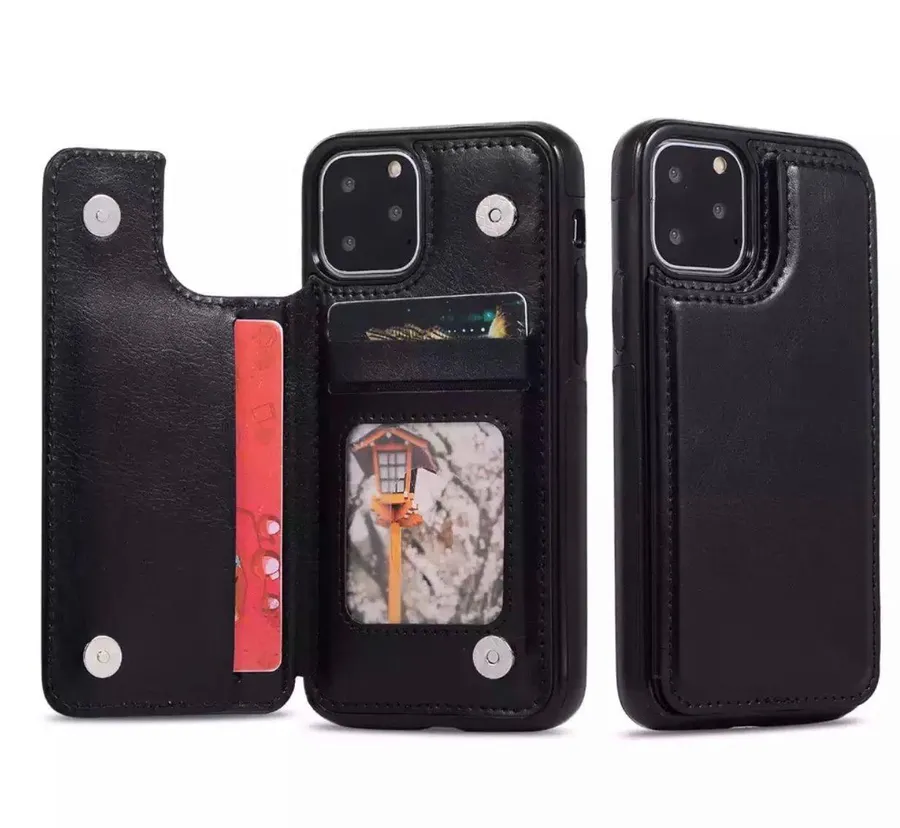 iPhone 12Pro Max Fashion Leather Card Holder Full Coverage Wallet Case Black