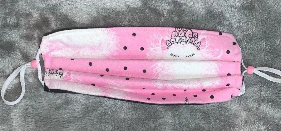 Handmade Fabric Face Mask Reversible Princess Kitty Cat Pink Black